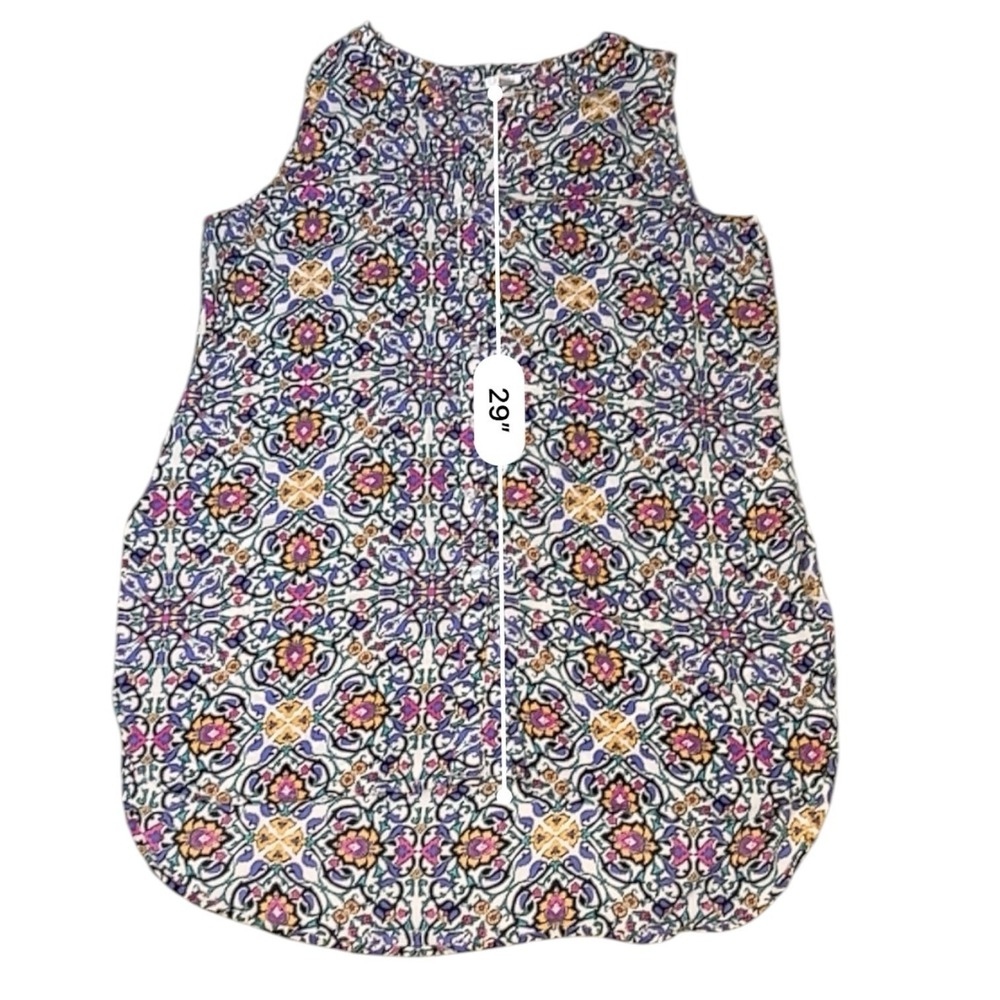 SPENCE Sleeveless Tunic sz XL Multicolor Floral Damask Button Up Chiffon Boho - Picture 4 of 9
